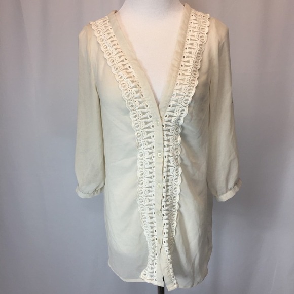 Tops - Cream sheer Blouse Sz S boho feminine